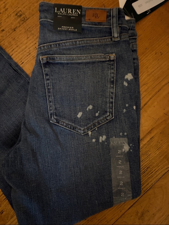 Ralph Lauren woman’s  Skinny Paint-Splatter Dark Blue Jeans - Picture 3 of 15